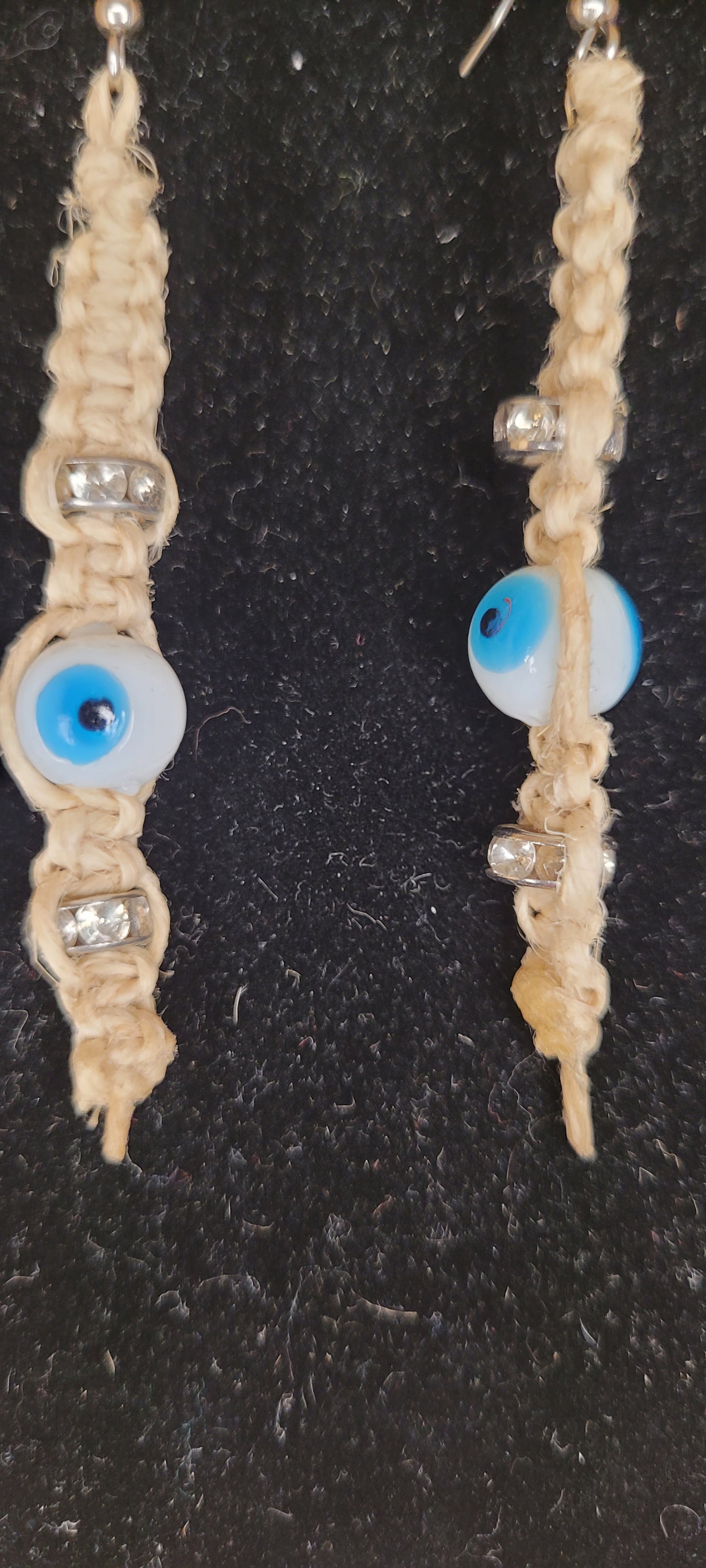 Handcrafted Evil Eye Macramé Hemp Dangle Earrings