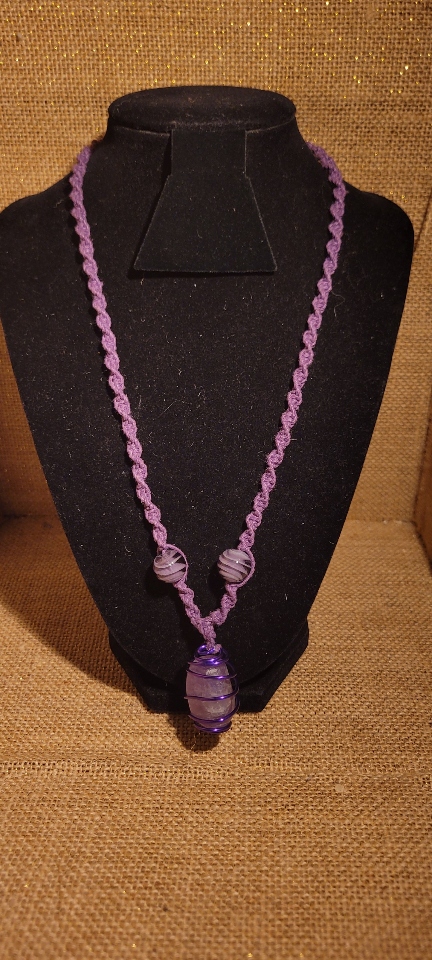 Artisanal Amethyst & Purple Hemp Macramé Pendant