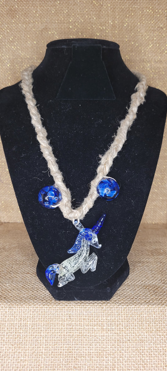 Handcrafted Glass Unicorn Hemp Necklace