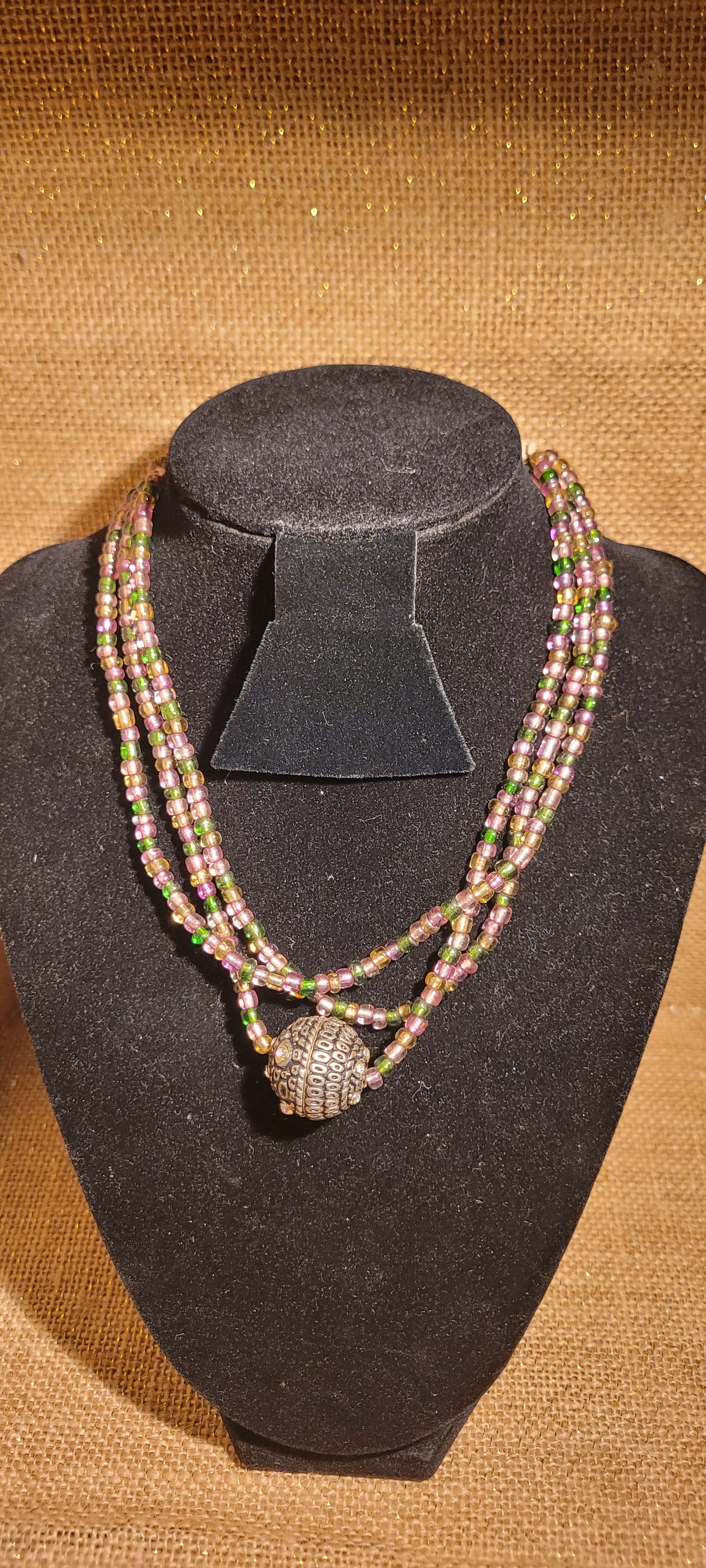 Artisanal Multi-Strand Hemp Necklace with Filigree Sphere Pendant