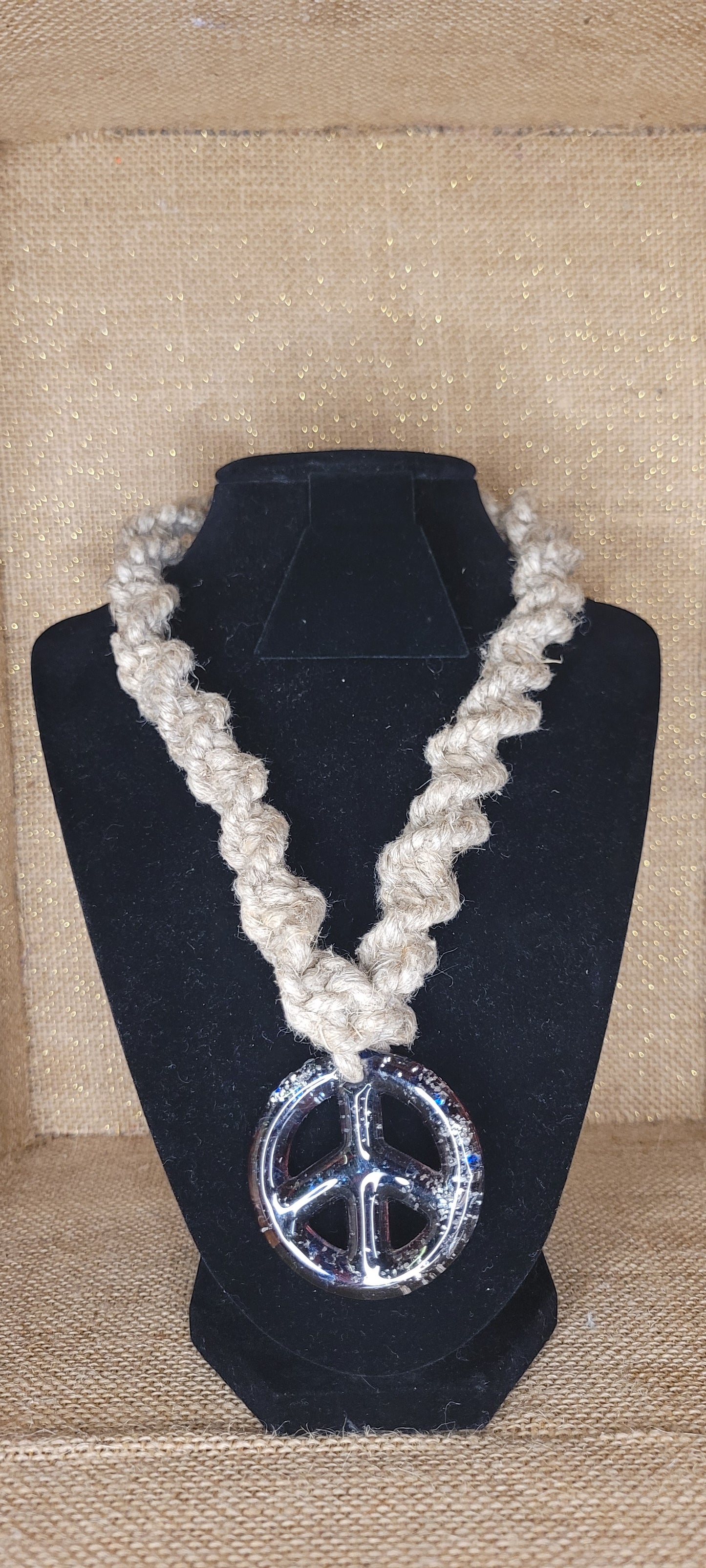 Handwoven Hemp Peace Sign Necklace