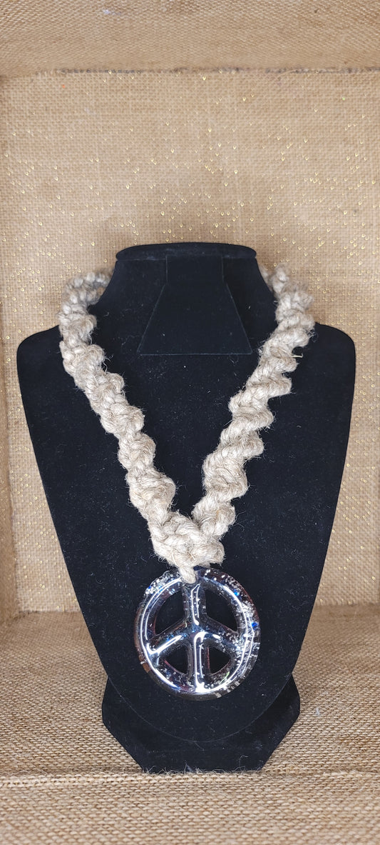 Handwoven Hemp Peace Sign Necklace