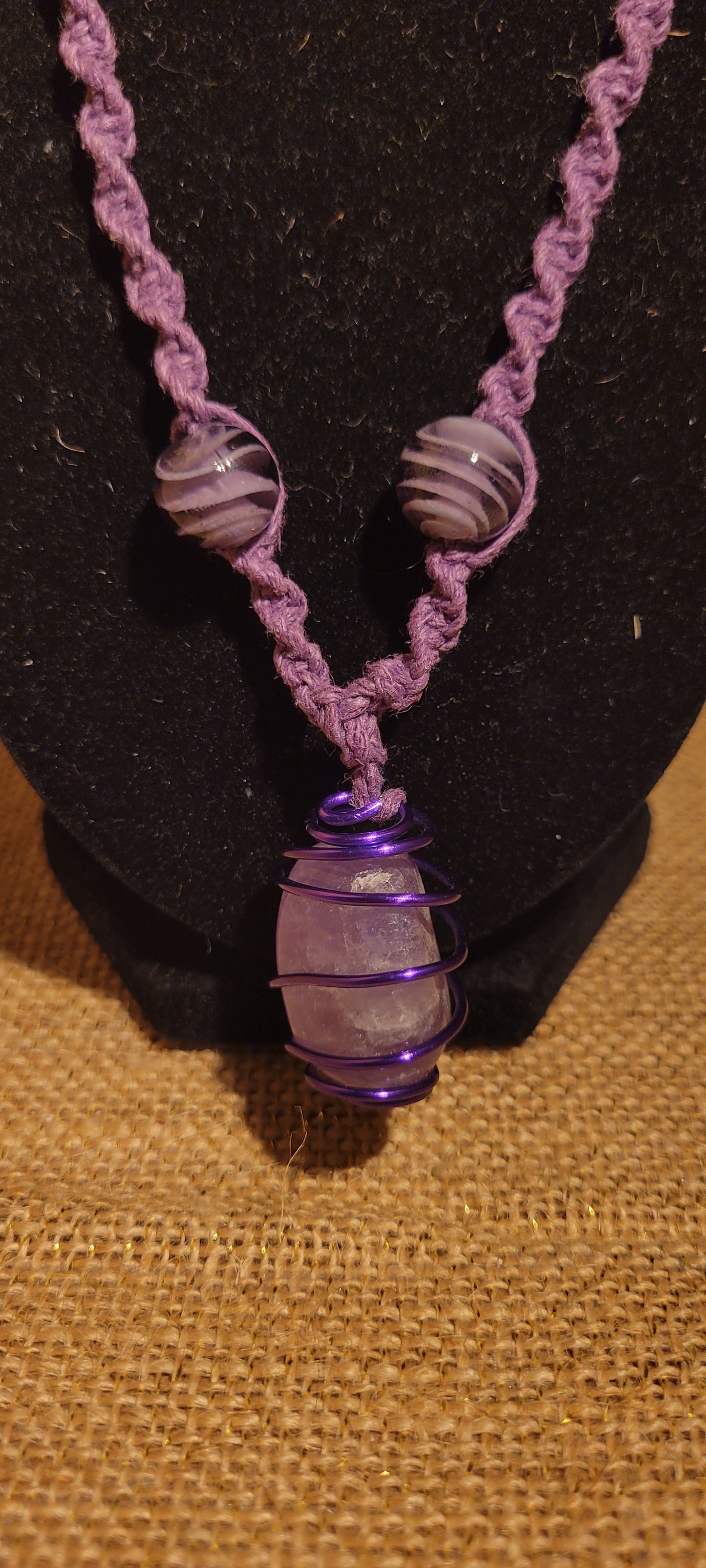 Artisanal Amethyst & Purple Hemp Macramé Pendant