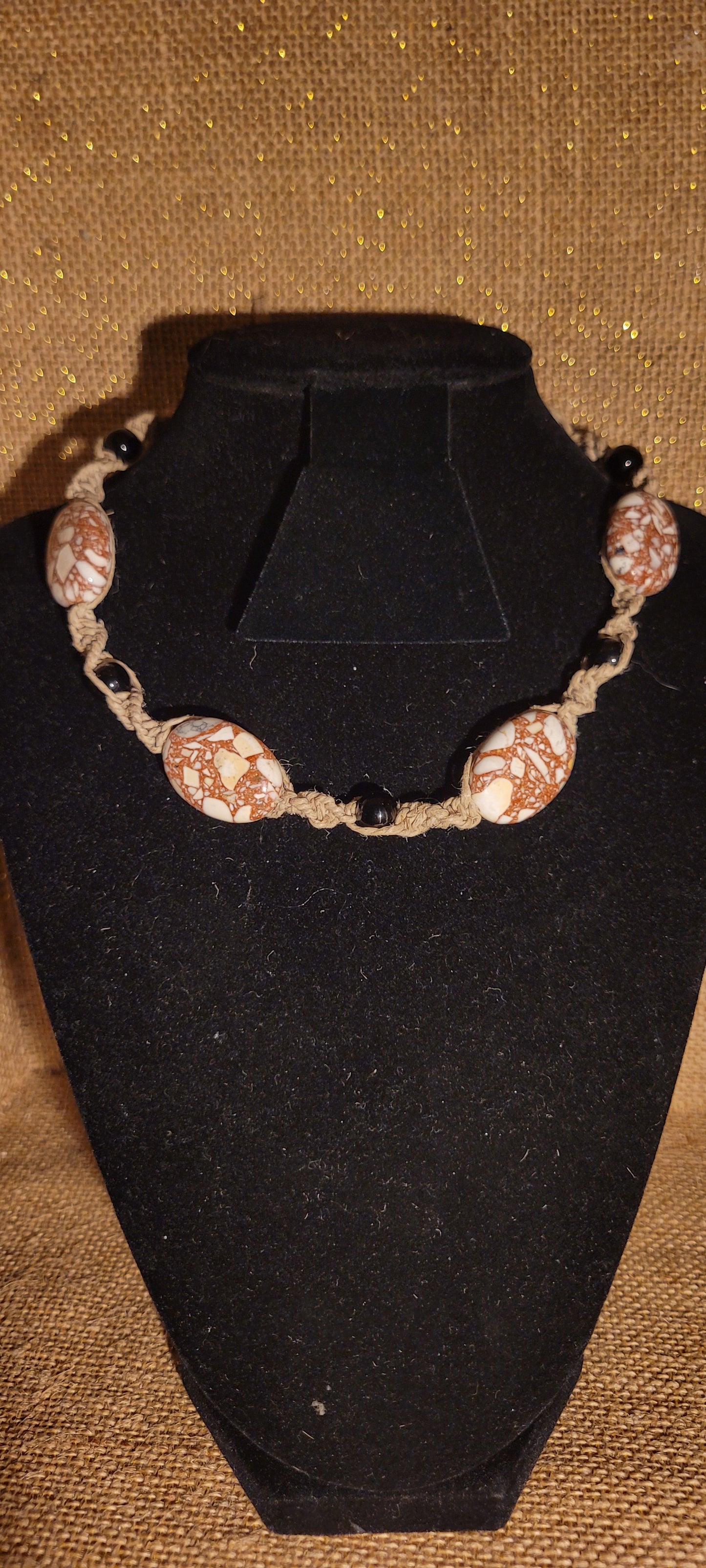 Handcrafted Hemp & Marble Statement Necklace