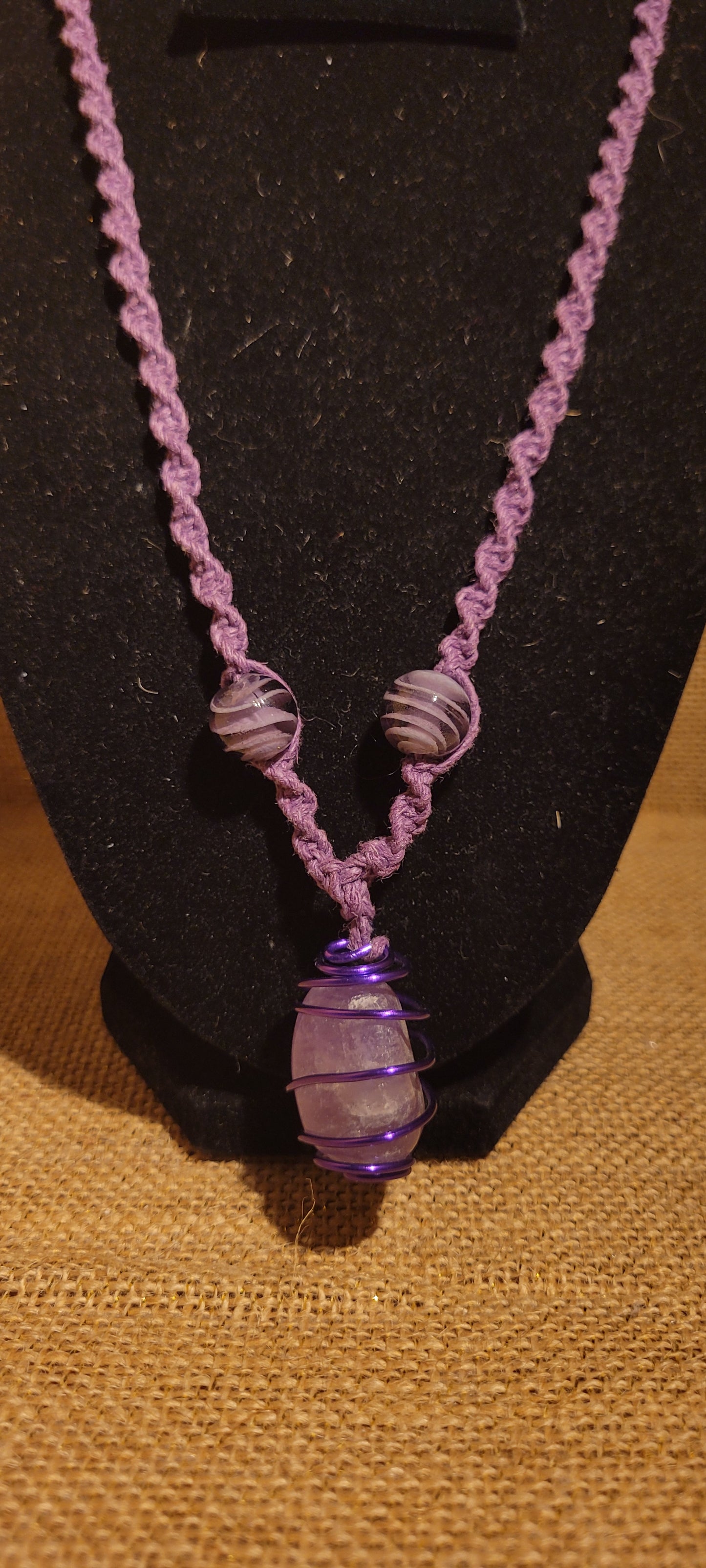 Artisanal Amethyst & Purple Hemp Macramé Pendant