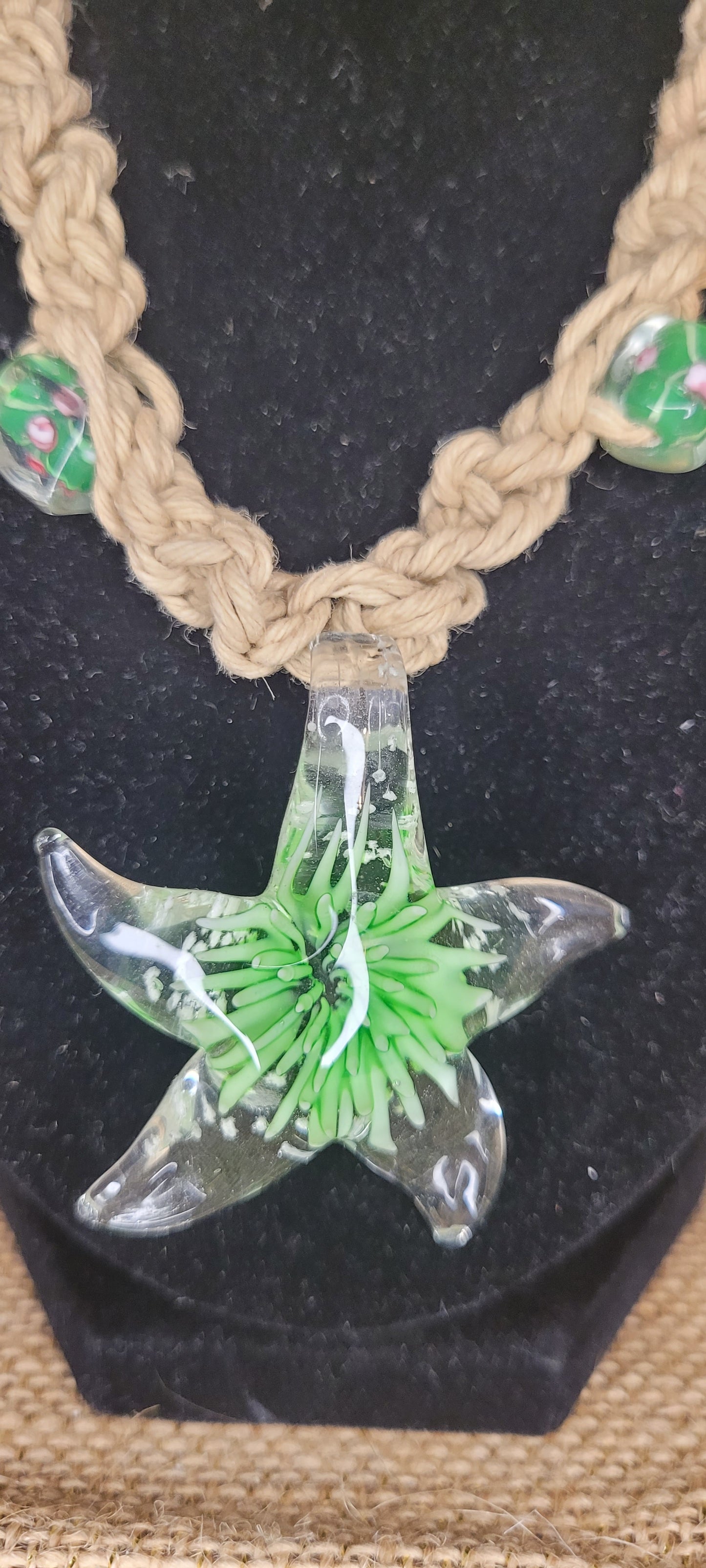 Hand-Woven Hemp Starfish Pendant Necklace