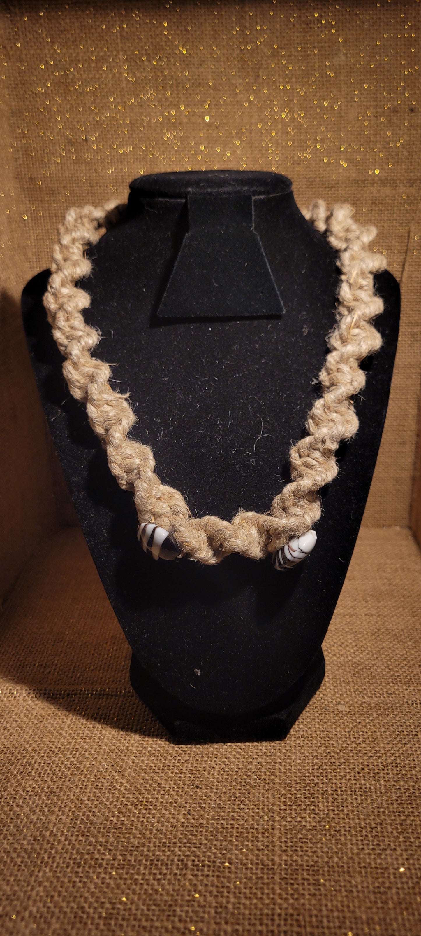 Hand-Woven Hemp & Marbled Glass Accent Necklace