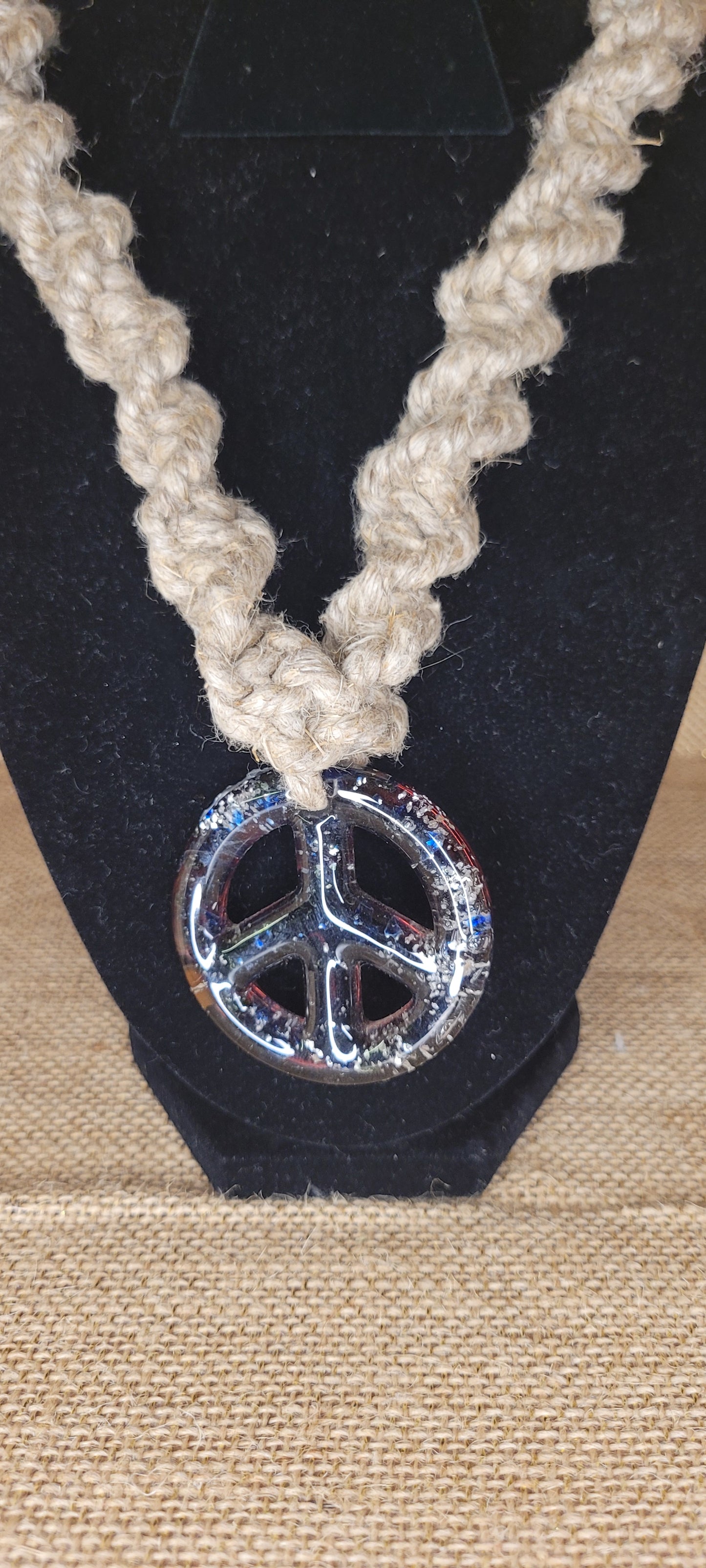 Handwoven Hemp Peace Sign Necklace