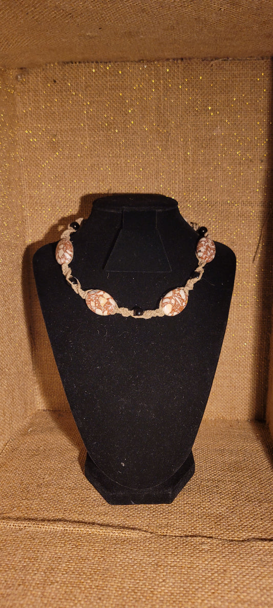 Handcrafted Hemp & Marble Statement Necklace