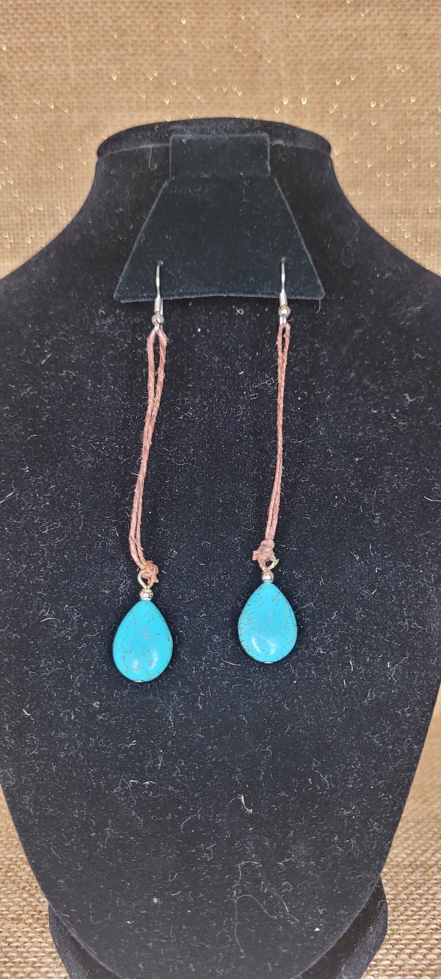 Artisan Turquoise Drop Hemp Earrings