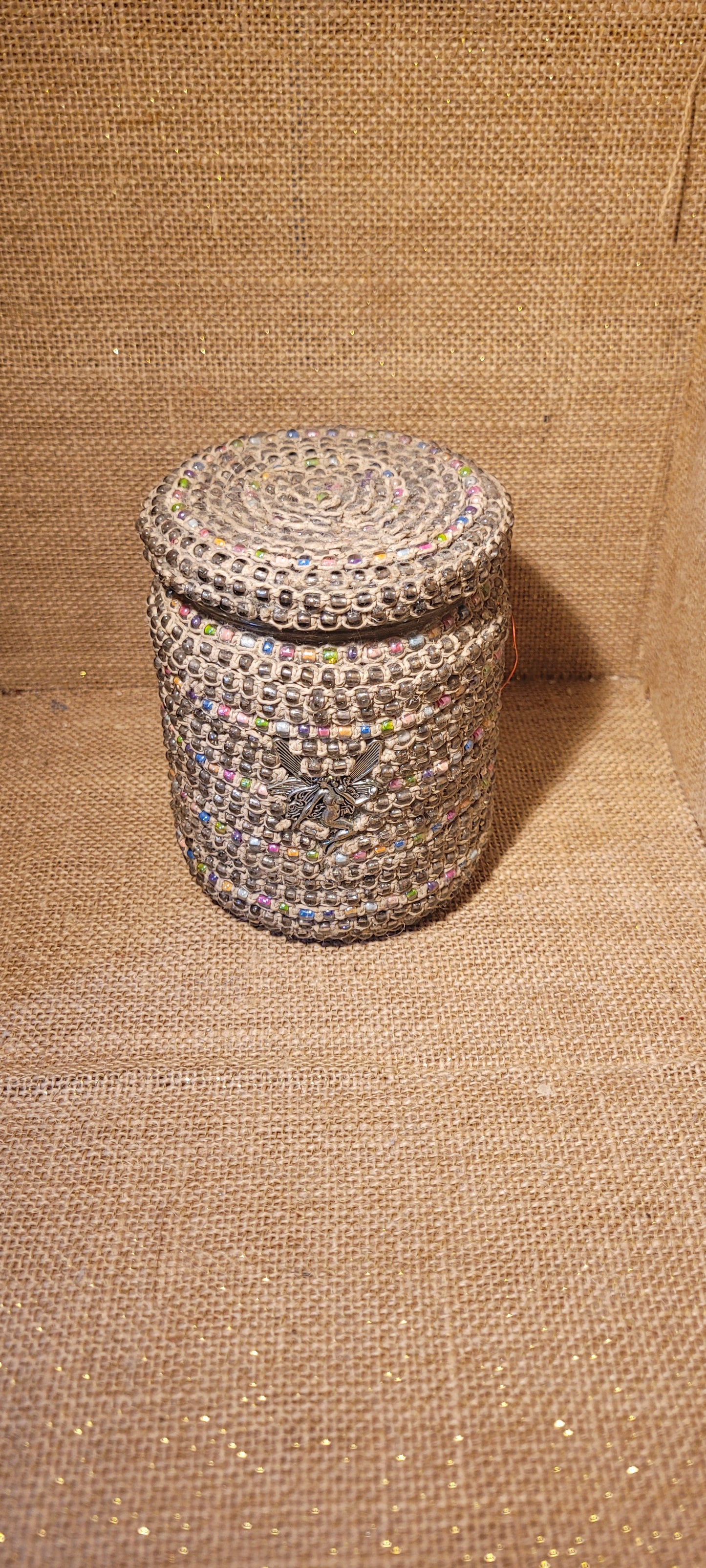 Artisanal Beaded Hemp & Fairy Charm Upcycled Vessel