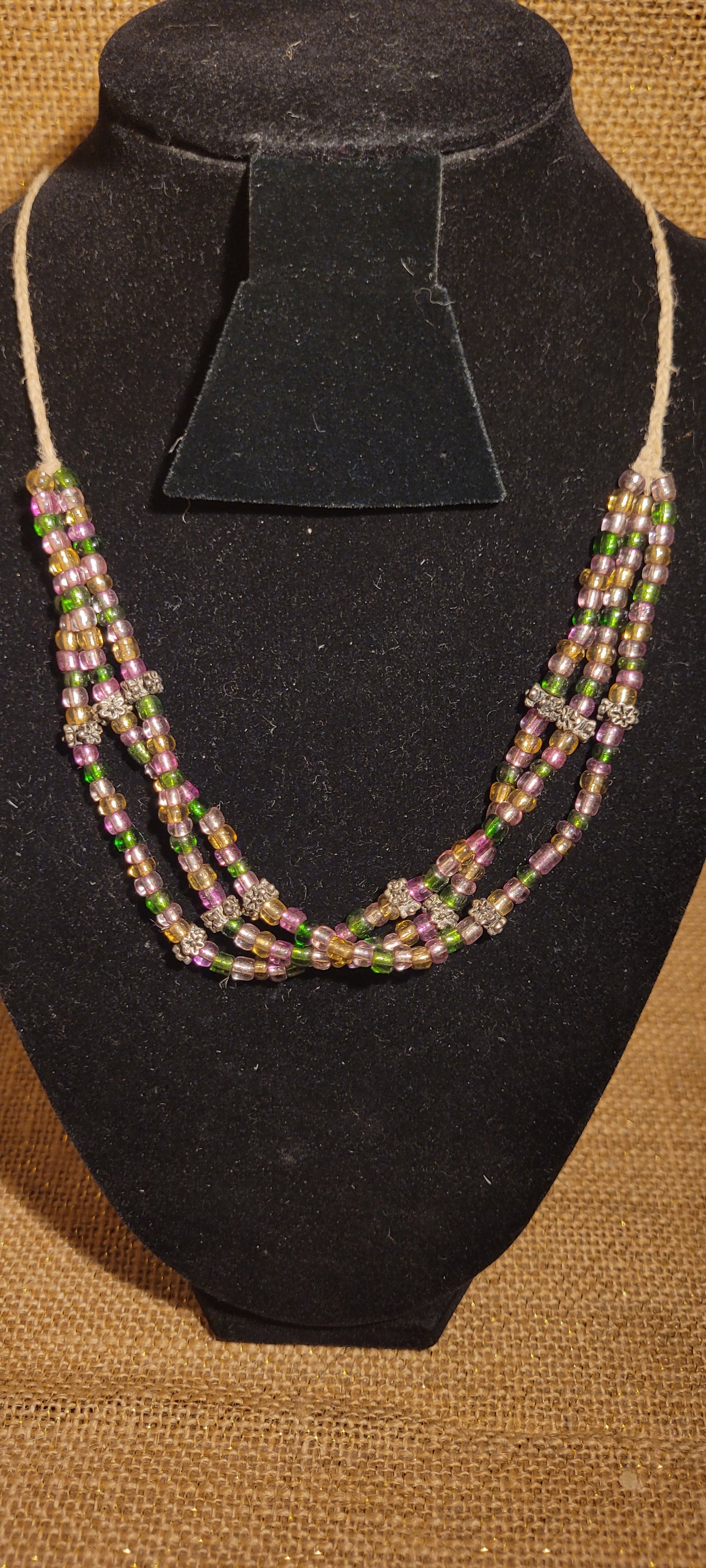 Artisanal Multi-Strand Hemp Necklace with Botanical Accents