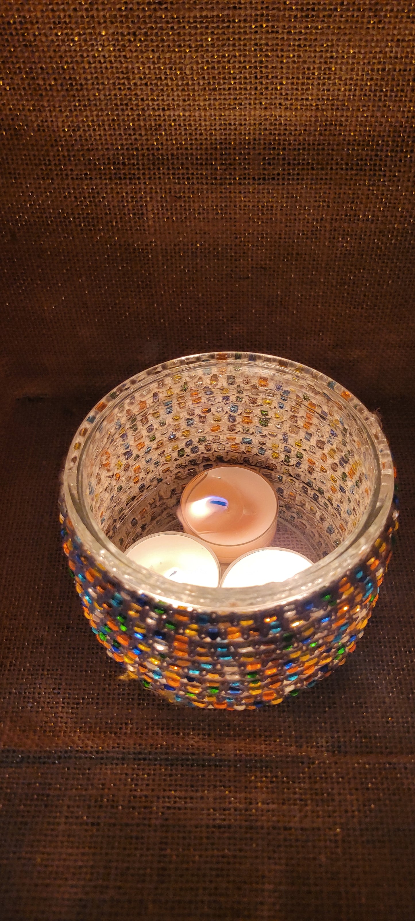 Artisanal Beaded Hemp Votive: Three-Wick Radiant Glassware